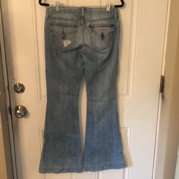 Hudson Low Rise Vintage Wash Distressed Flare Leg Boho Jeans - Picture 7 of 11